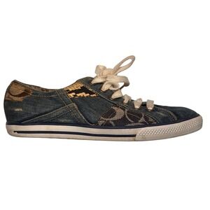 Coach Patchwork Denim Signature C Monogram Low Top Sneakers Blue Womens 7